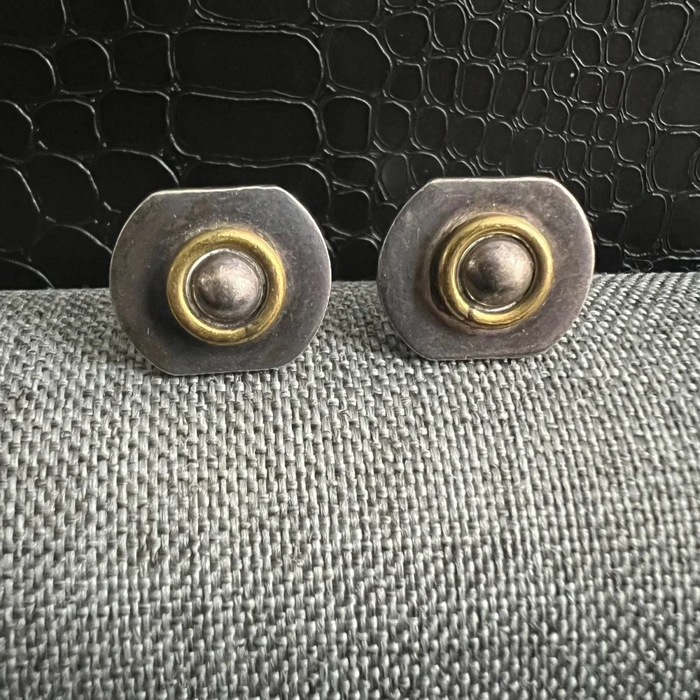 Vintage Mexico 925 Sterling Silver Mixed Metal Geometric Cufflinks Gorpcore